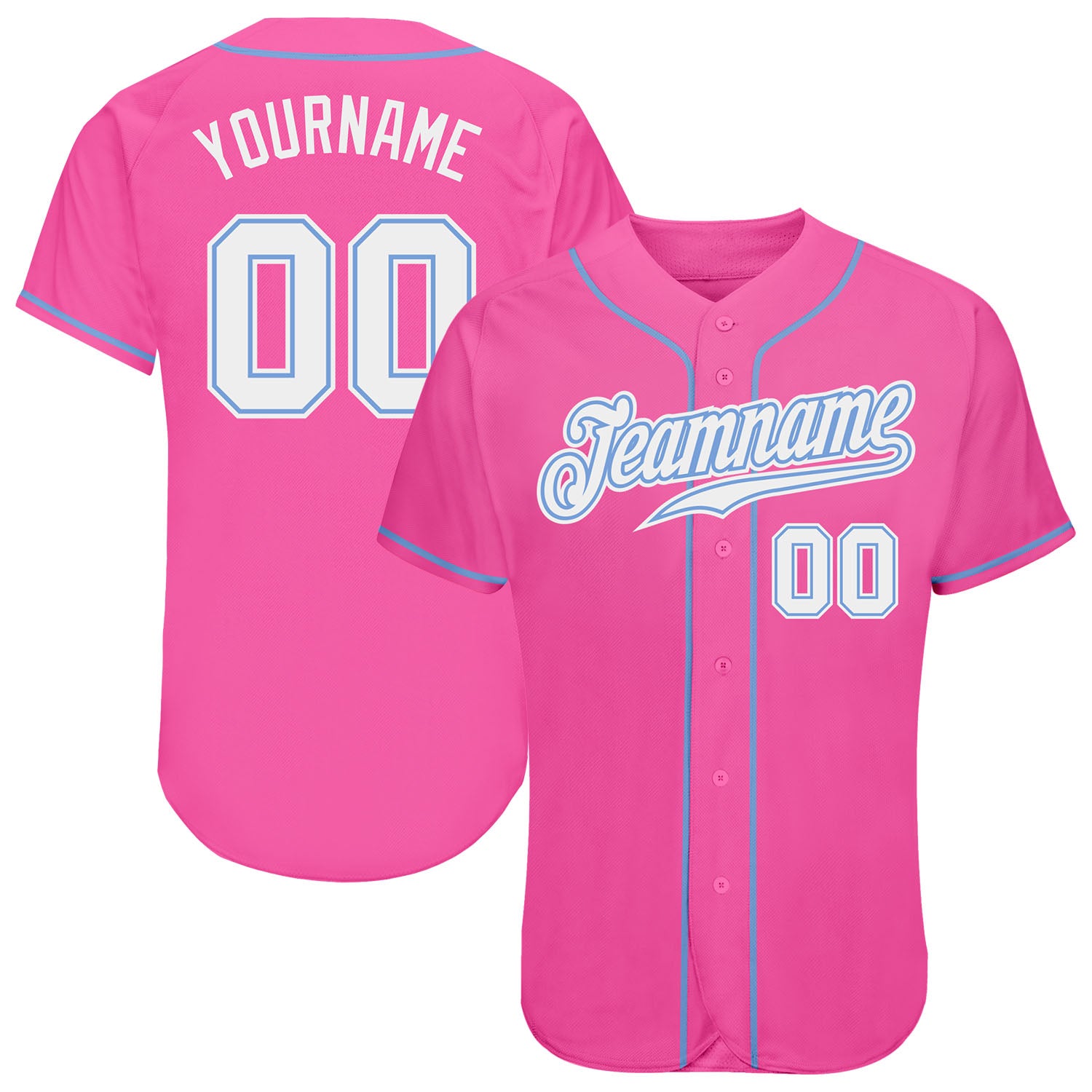 Custom Pink White-Light Blue Authentic Baseball Jersey - fanclubsp