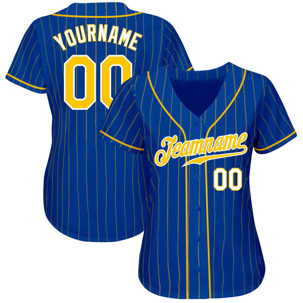Custom Royal Gold Pinstripe Gold-White Authentic Baseball Jersey Discount