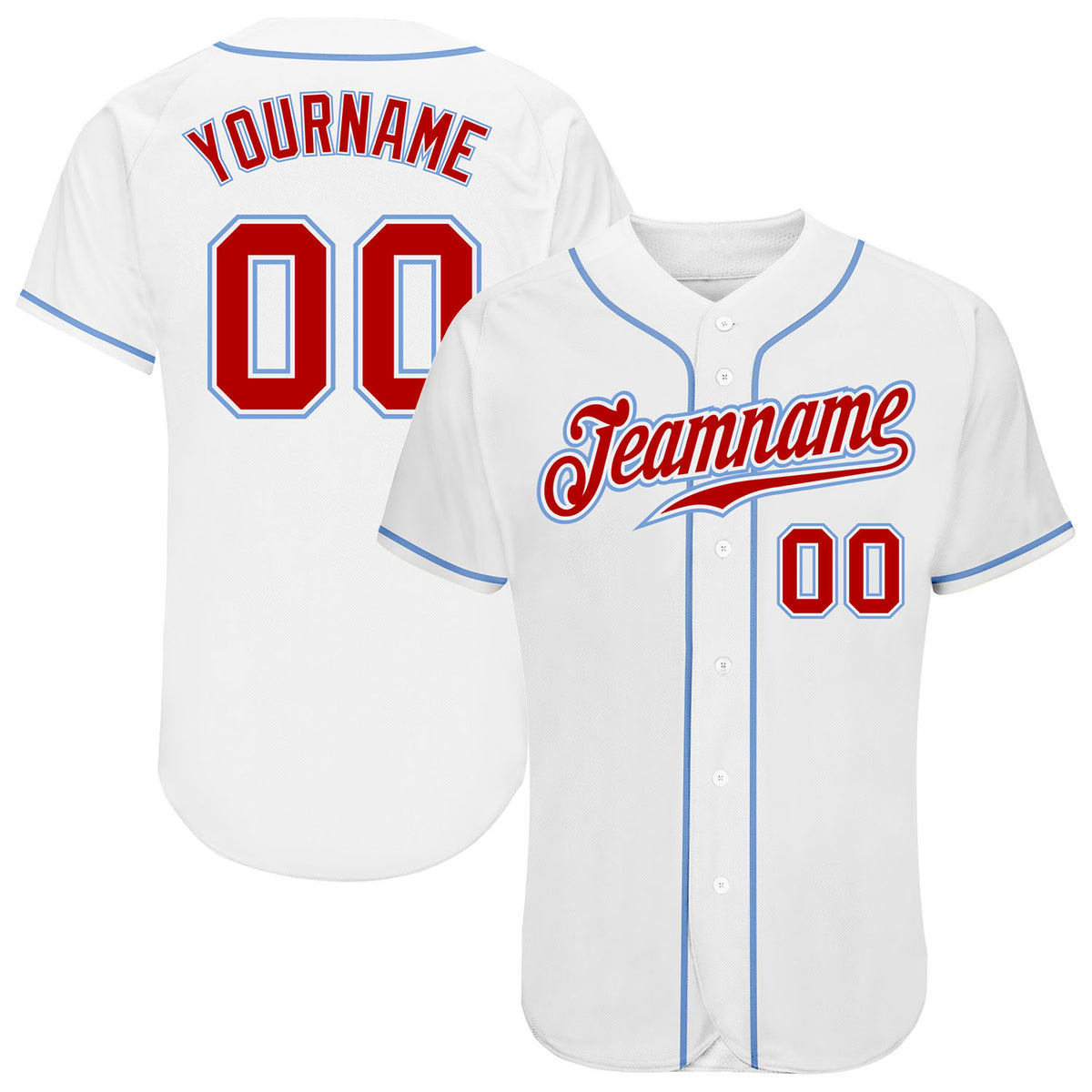 Custom White Red-Light Blue Authentic Baseball Jersey Discount