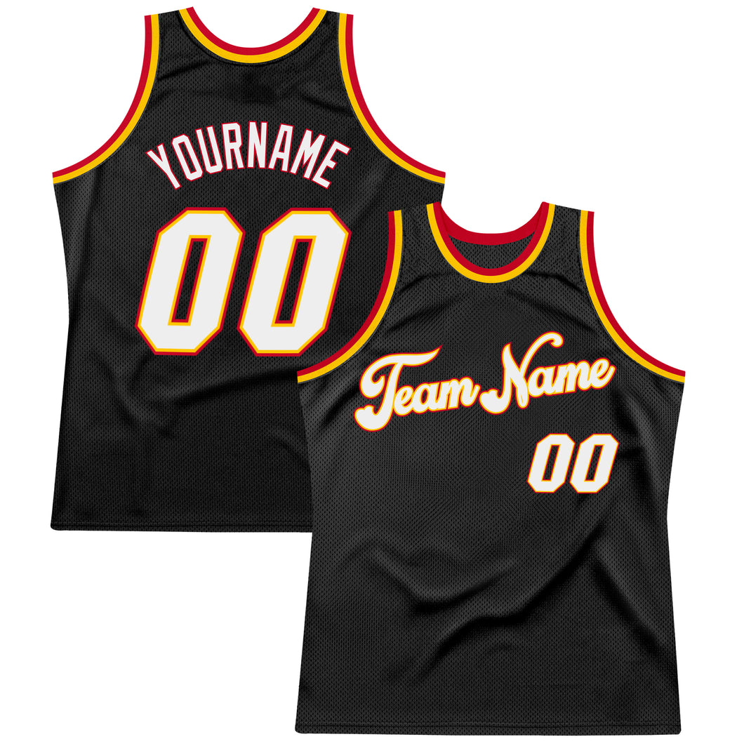 Custom Team Red Basketball Authentic Black Throwback Jersey White