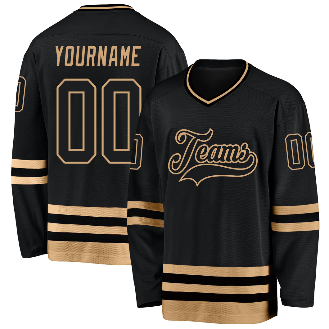 Custom Black Black-Old Gold Hockey Jersey Discount