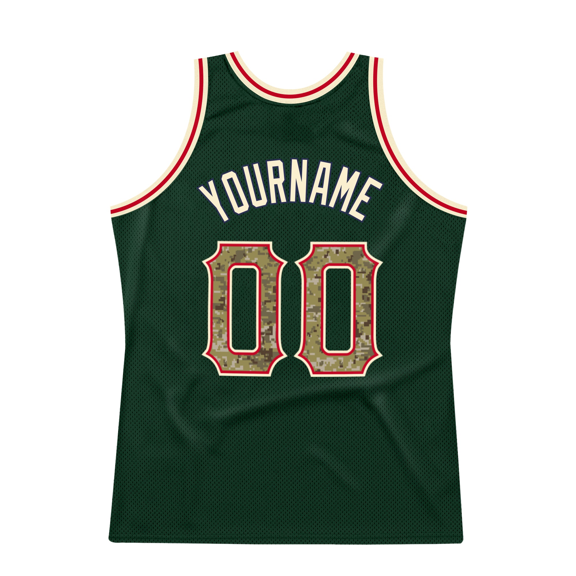 Custom Team Cream Basketball Authentic Hunter Green Throwback Jersey Camo