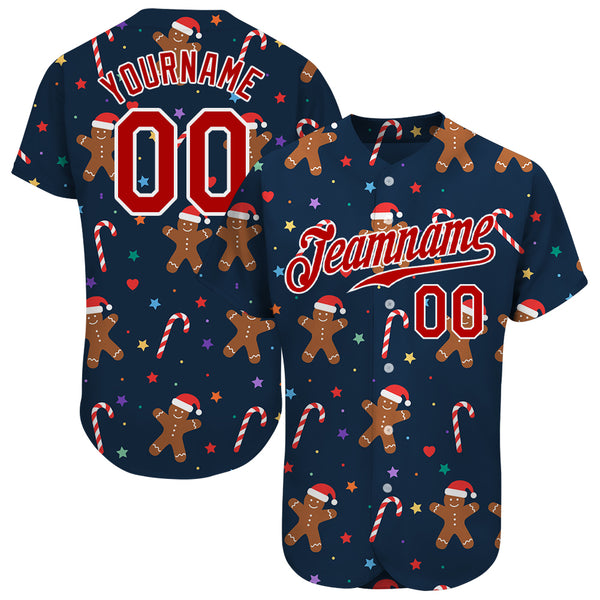 Custom Red Red-White Christmas 3D Authentic Baseball Jersey Youth Size:S