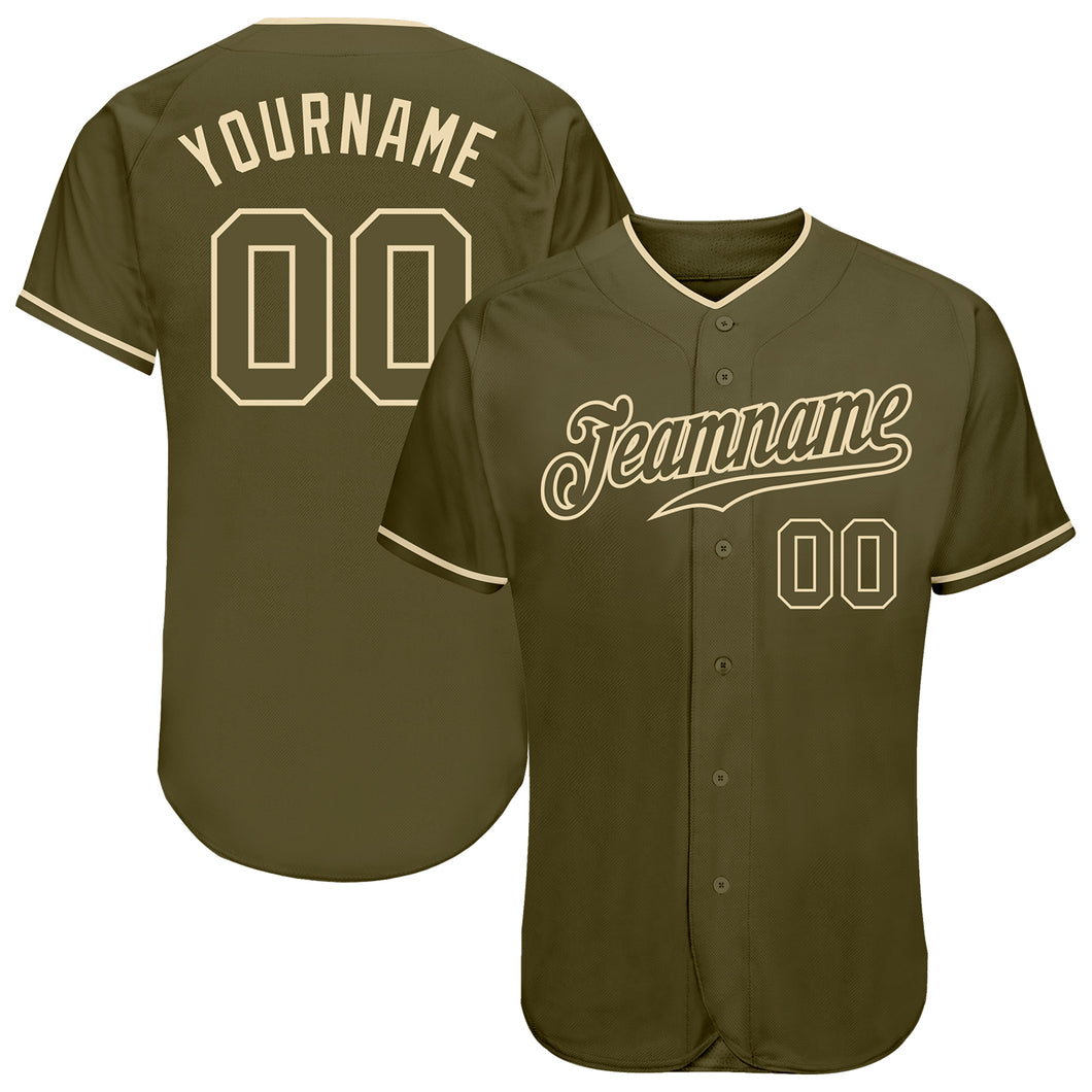 Custom Olive Olive-Cream Authentic Salute To Service Baseball Jersey ...