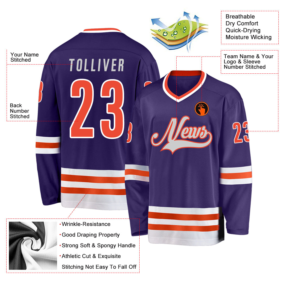 Custom Purple Orange-White Hockey Jersey Discount