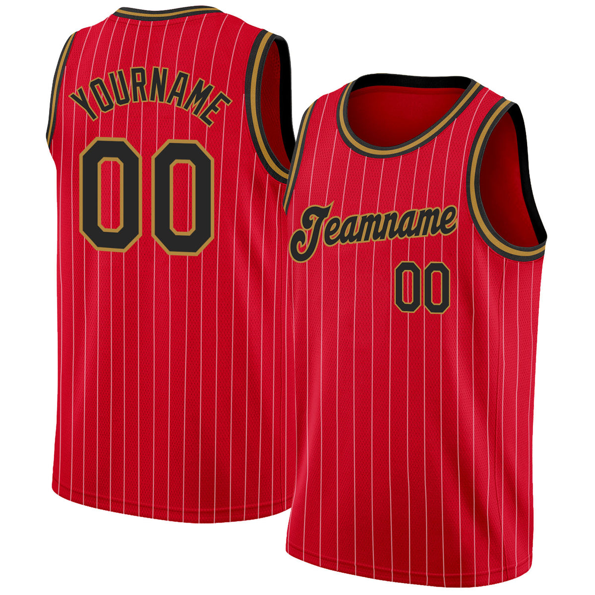 Custom Red White Pinstripe Black-Old Gold Authentic Basketball Jersey ...