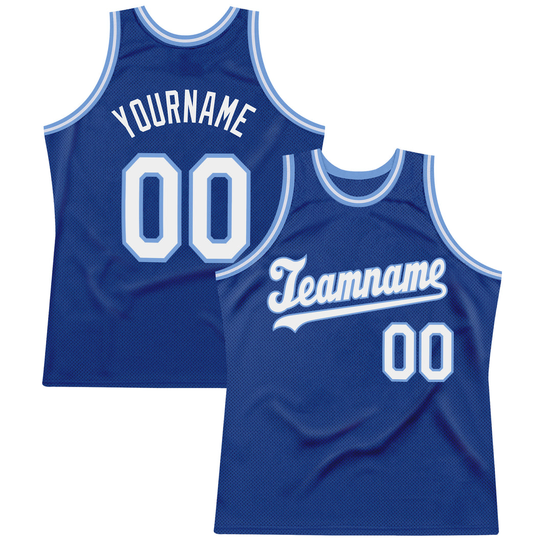 Custom Team Light Blue Basketball Authentic Royal Throwback Jersey White