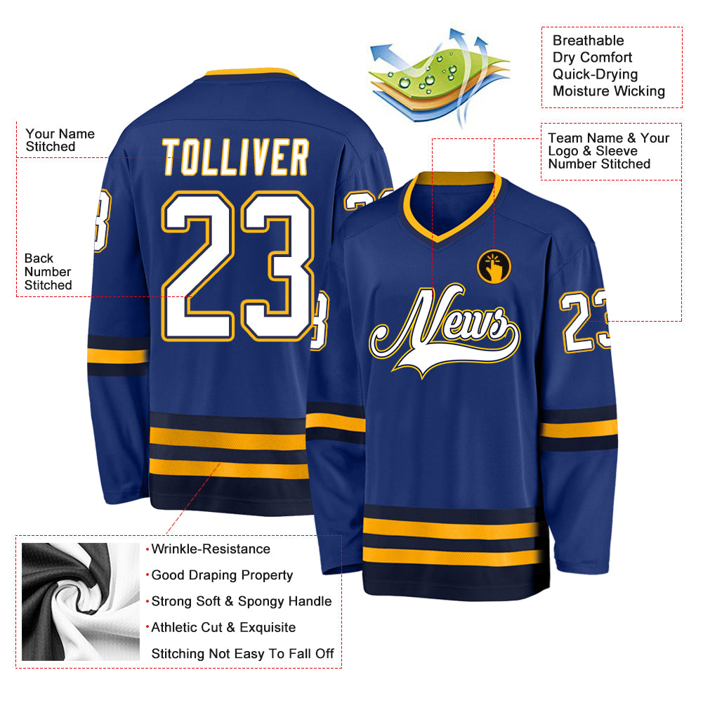 Custom Royal White-Navy Hockey Jersey Discount