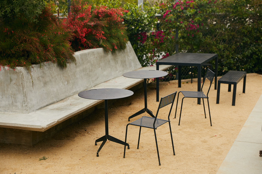 aluminum and steel outdoor furniture at a cafe and coffee shop