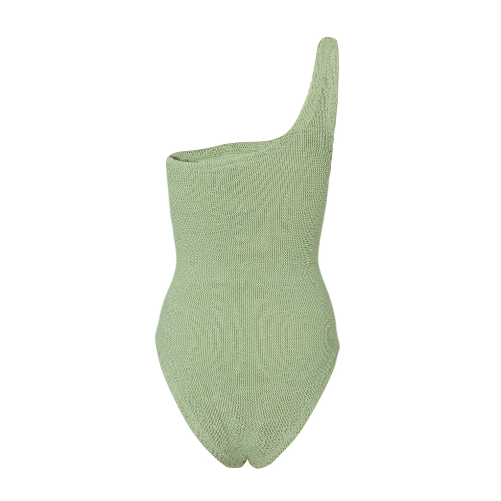Asymmetric Swimming Costume in Sage Green | Crinkle One Piece Swimsuit
