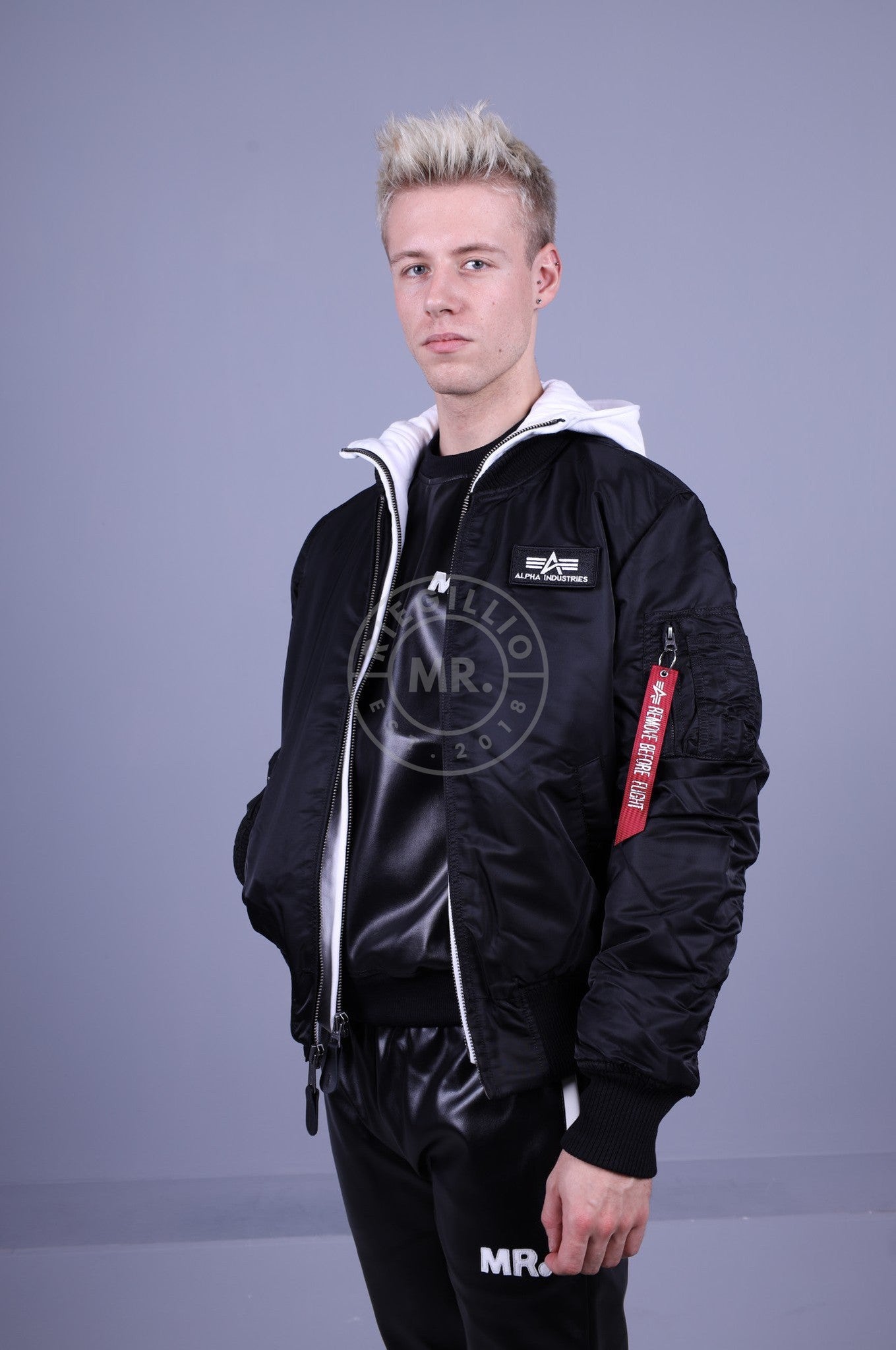 Alpha Industries MA-1 ZH Jacket MR. Black White - at / Riegillio Back Print