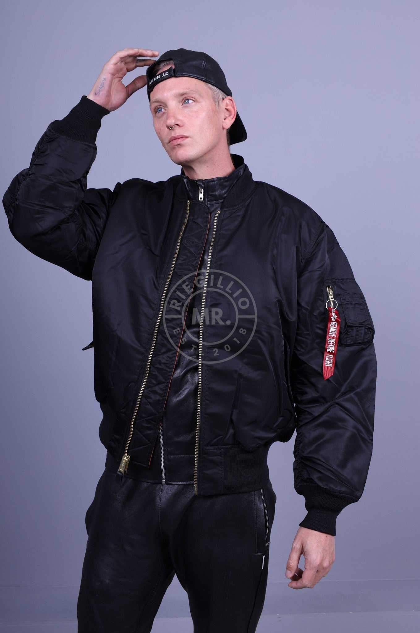 Alpha Industries MA-1 ZH White at Print - Black / Back Jacket MR. Riegillio