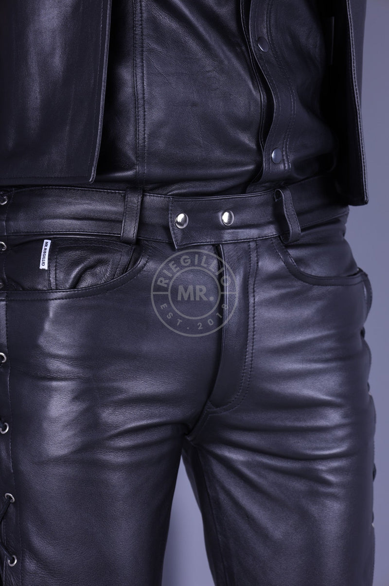 Black Leather Lace Up Pants by MR. Riegillio