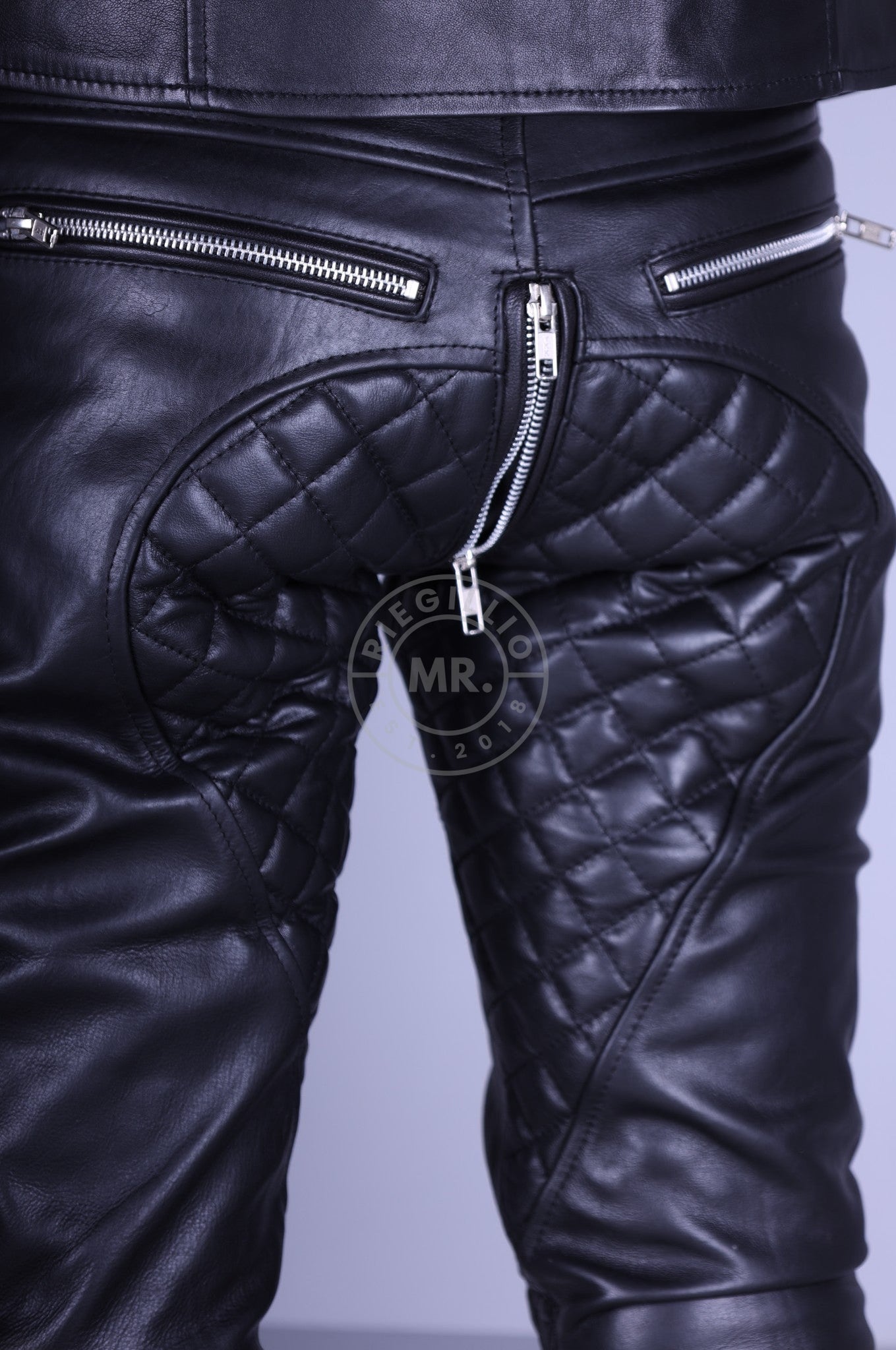 Leather Padded Front Zipper Pants by MR. Riegillio