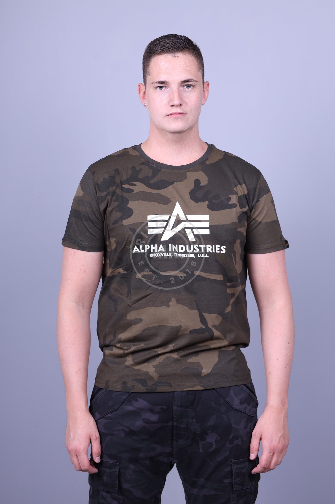 Alpha Industries Basic T-Shirt Black Camo at MR. Riegillio