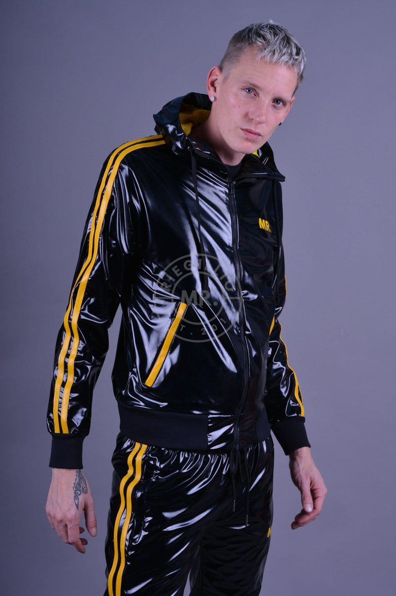 PVC Tracksuit jacket with yellow stripes by Mr Riegillio – MR. Riegillio