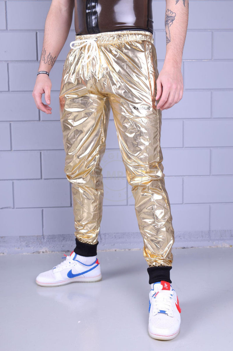 Shiny Nylon Tracksuit Pants - Gold by MR. Riegillio