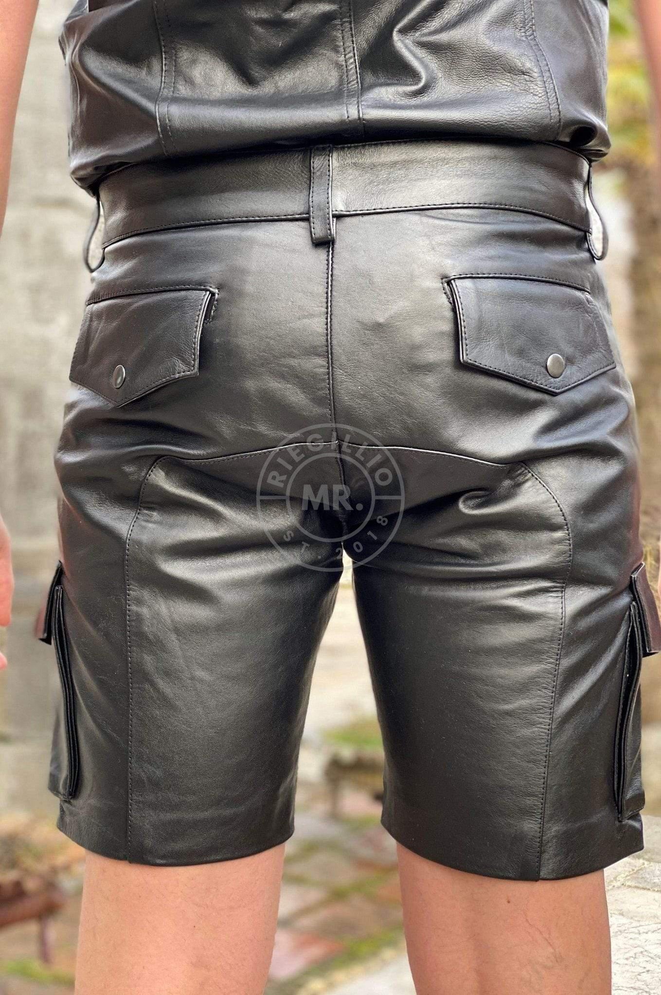 Black Leather Cargo Short by MR. Riegillio
