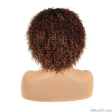 Ombre Short Afro Curly Brazilian Human hair Full Wigs with Hair Bangs - AllBestOf.com
