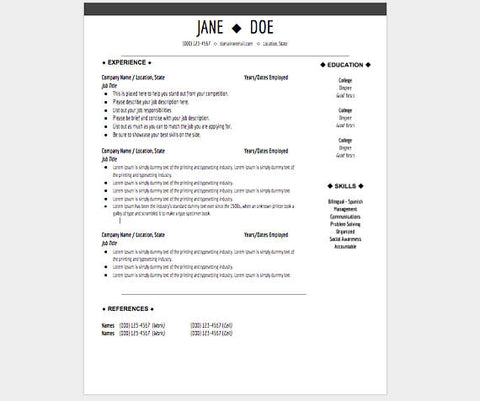 Jane Doe Google Docs Resume Template by RebelQuinn