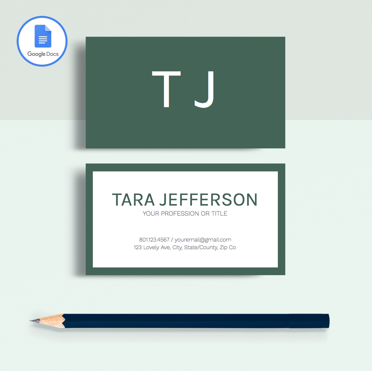 Tara Jefferson | Google Docs Professional Business Cards Template - MioDocs