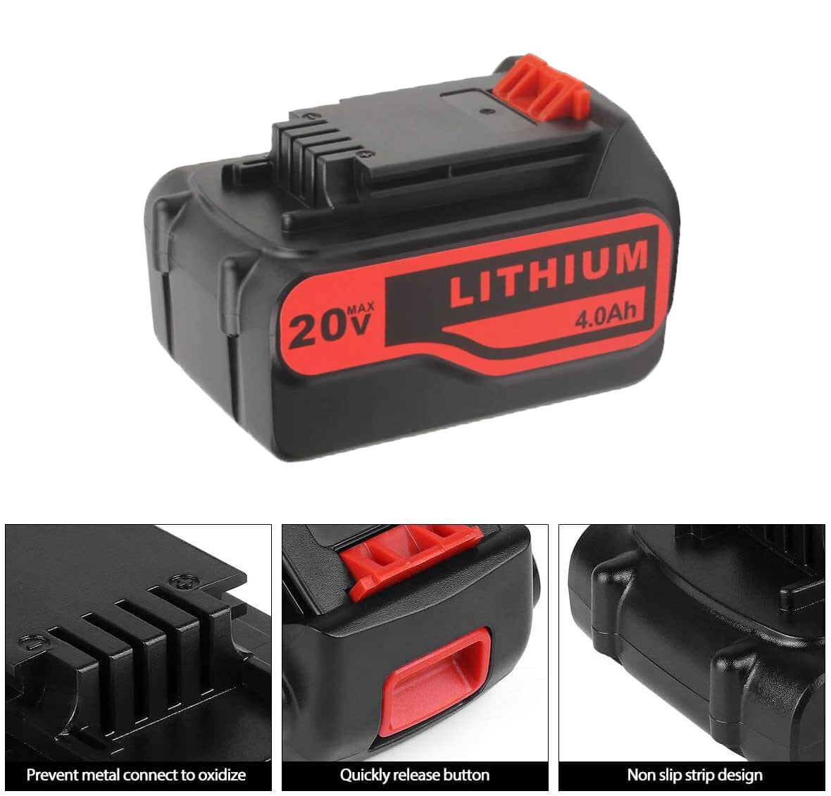 2 Pack 20V Battery 2.0Ah for Black+Decker 20V Max Lithium Battery LBXR20  LB20