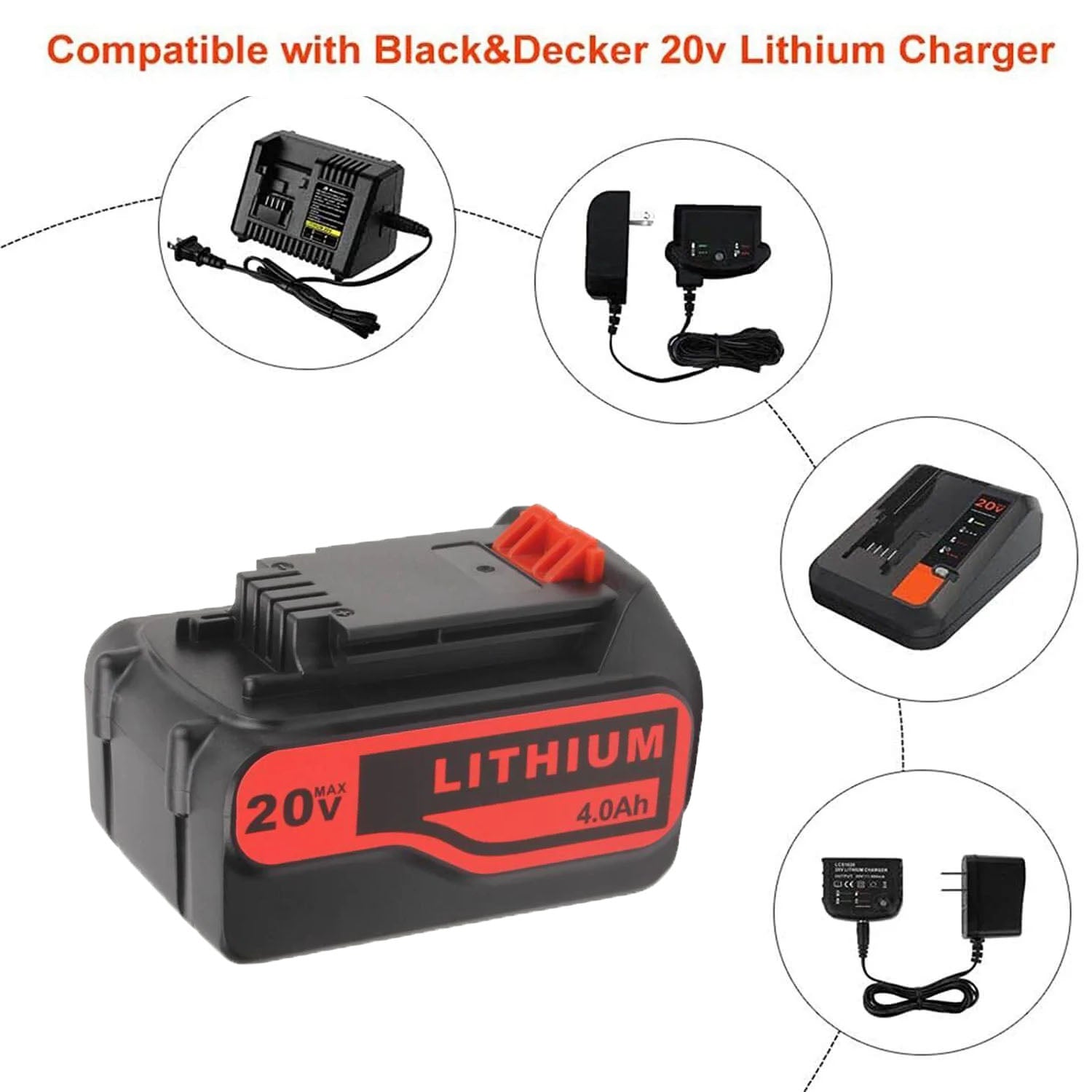 20V 1.5AH Lithium-Ion Battery for Black & Decker 20 Volt LB20 LBX20 LBXR20  4.0Ah