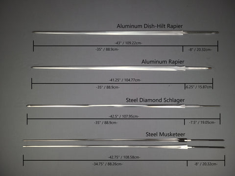 Specs Diagram for Rogue Steel Rapier Blades