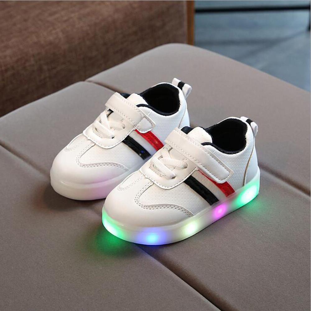 Kids Striped LED Light Up Luminous Sneaker Shoes