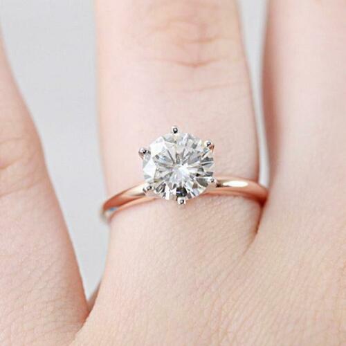 2.00 ct Round Diamond 6 Prongs Royal Crown Setting Wedding Ring Rose Silver Jewelry
