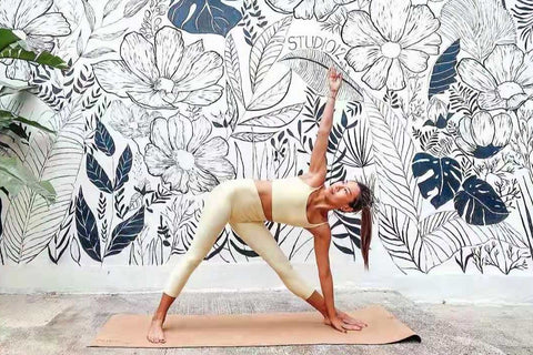 Hatha Yoga Pose (Triangle Pose) with Erthe Life Cork Yoga Mat