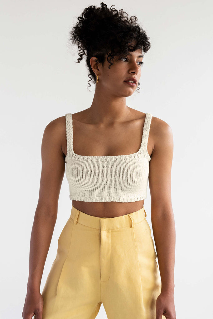 Square Neck Crop Top in Light Wheat – Plexida Knitwear