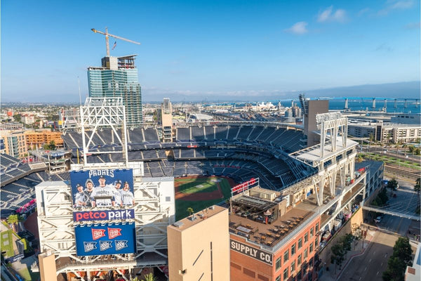 Petco Park in San Diego with the Coronado Bridge in the background, a great stop for a baseball road trip