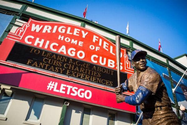 The famous sign and statue outside Wrigley Field in Chicago, a must on any baseball road trip