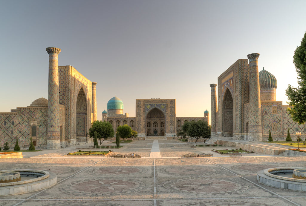The iconic Registan Square in Samarkand, Uzbekistan.