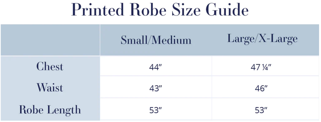 Printed Robe Size Guide
