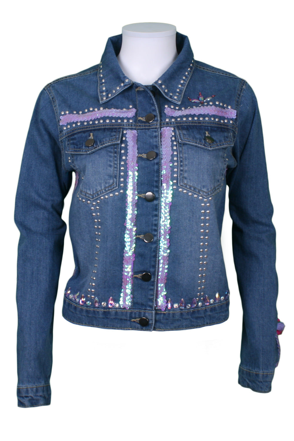 Studded denim jacket with sequins and sleeves – Jukebox Fashion