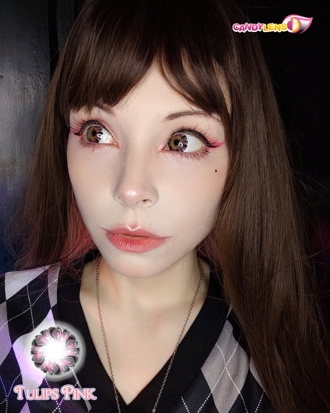 pink contact lens on light eyes