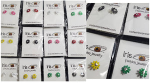 A143 Assorted Color Daisy Gem Earring Assortment Pack of 12