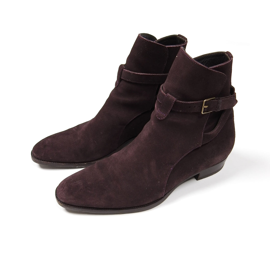 Saint Laurent Suede Wyatt 30 Jodhpur Boots Deep Blood Size 41.5