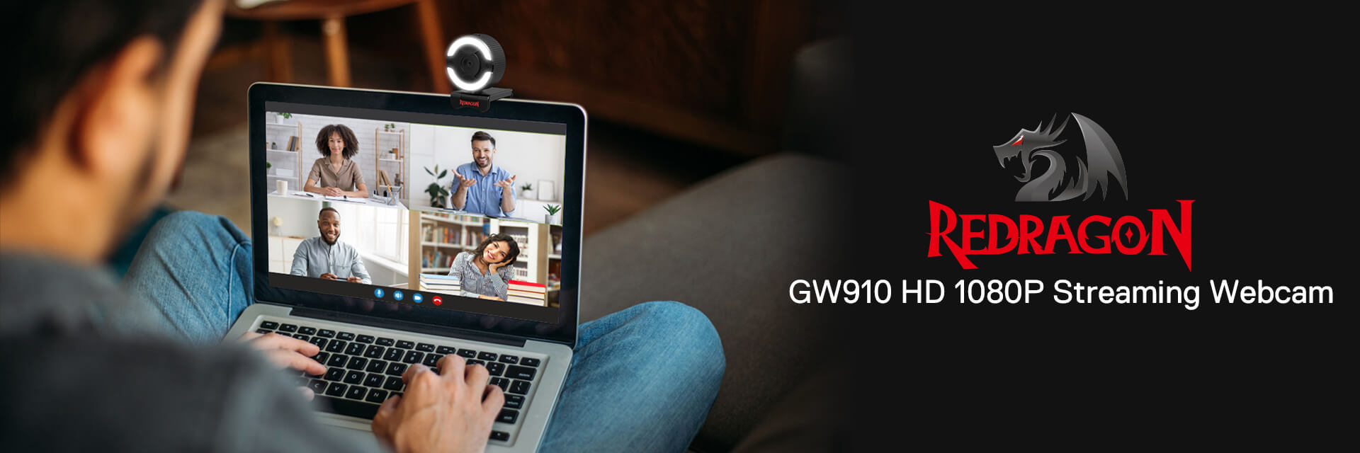 Redragon GW910 1080P PC Webcam w/Dual Microphone, Adjustable Ring