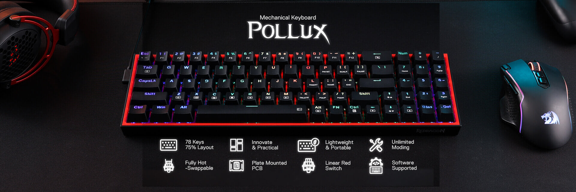 Redragon K628 POLLUX RGB Gaming Keyboard - Redragon Pakistan