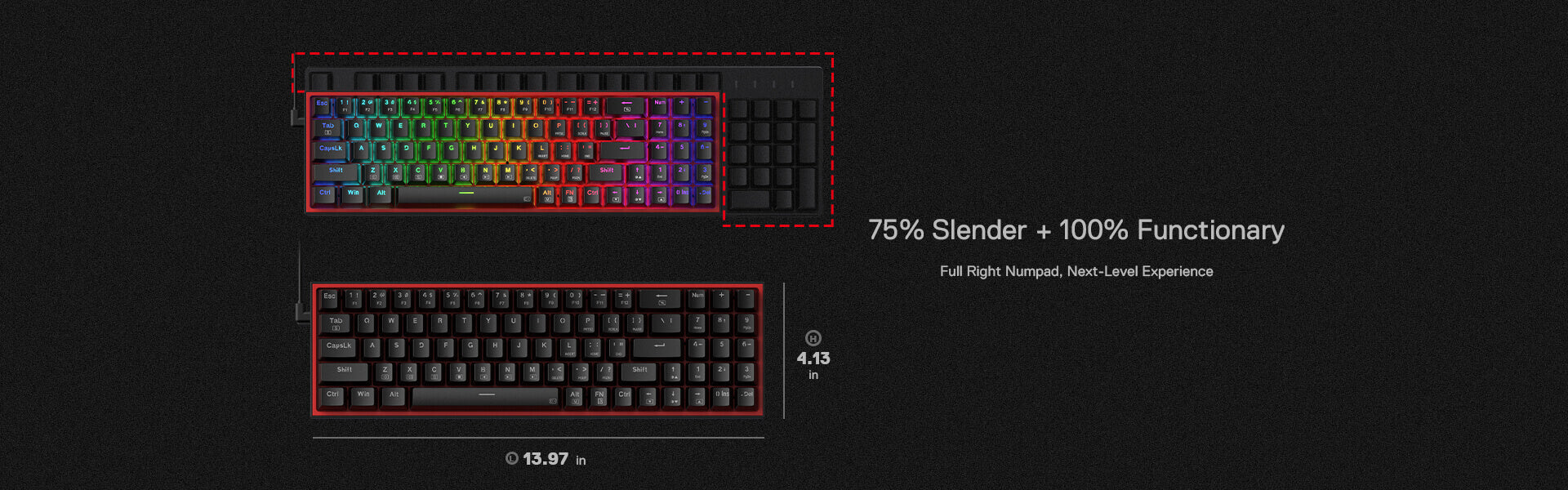 78 Keys Hot-Swappable Compact Mechanical Keyboard w/100% Hot-Swap Socket, Free-Mod Plate Mounted PCB & Dedicated Arrow Keys and Numpad