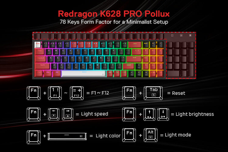 Redragon K628 PRO 75% 3-Mode Wireless RGB Gaming Keyboard