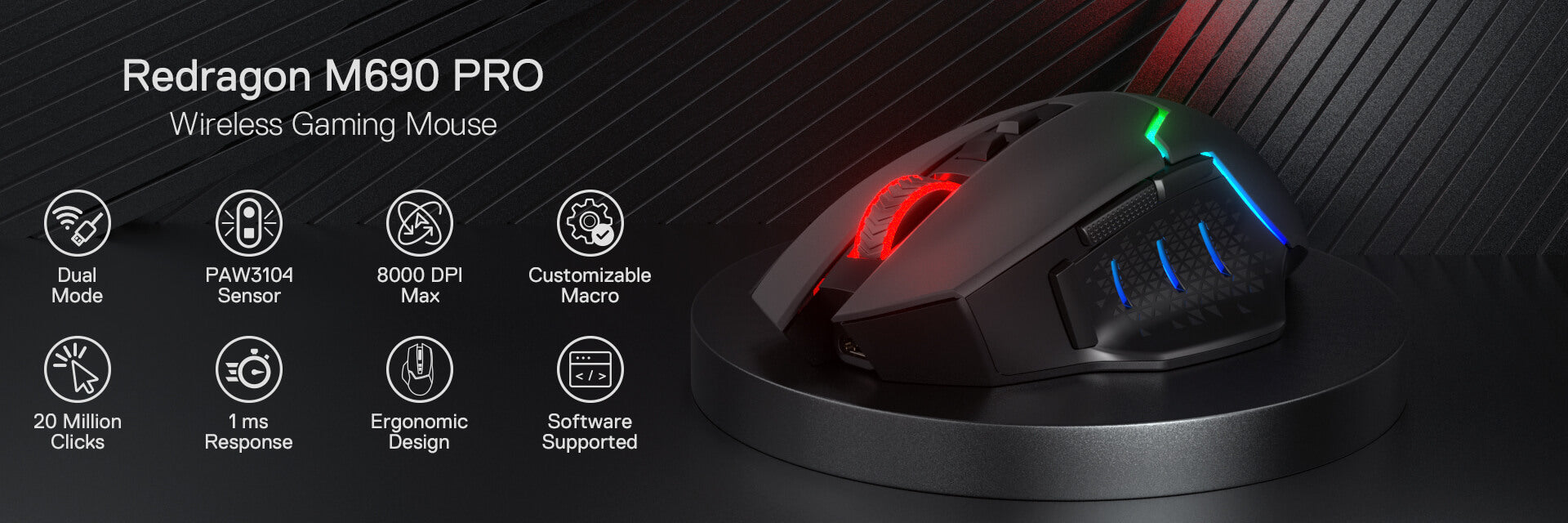 8000 DPI Wired/Wireless Gamer Mouse w/ Rapid Fire Key
