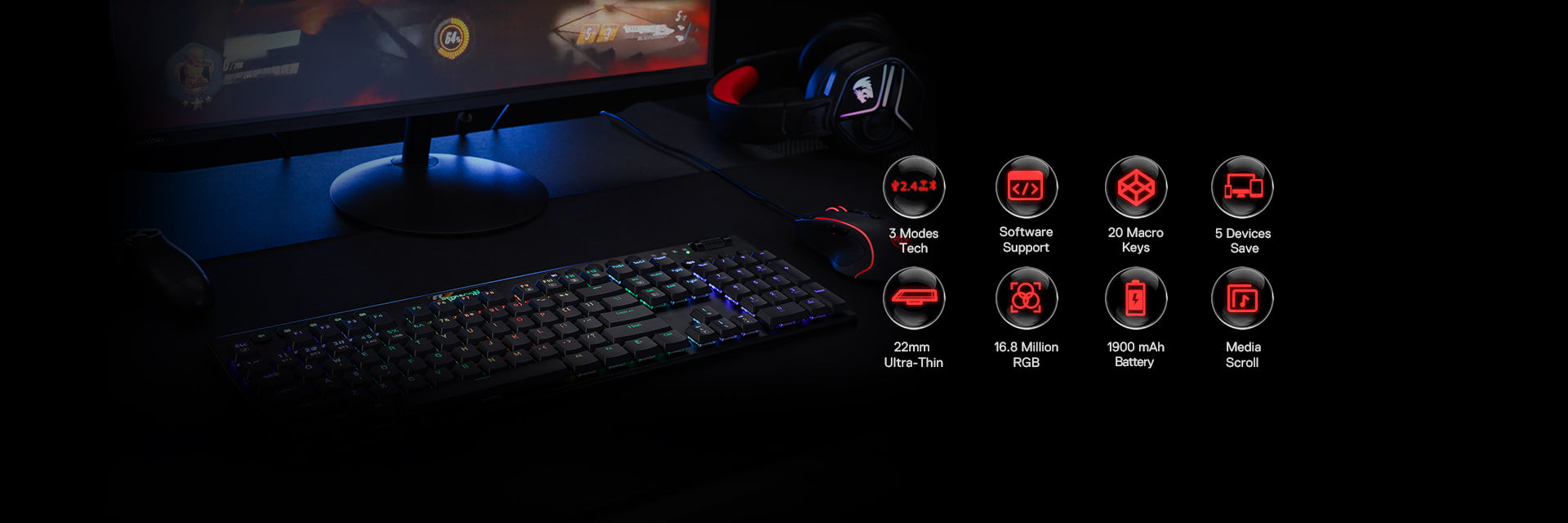 Redragon low profile mechanical keyboard Open-box