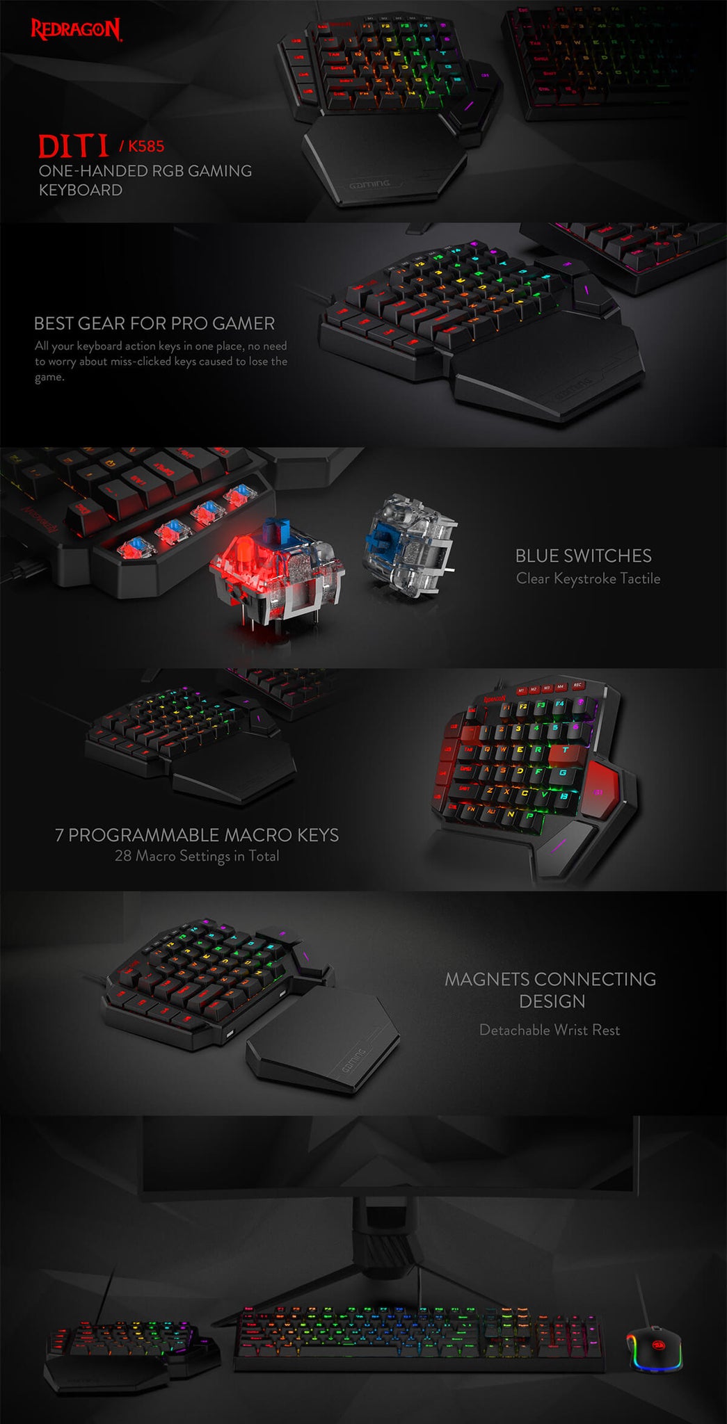 Redragon K585 DITI One-Handed RGB Mechanical Gaming Keyboard