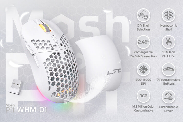 LTC Mosh Pit RGB Wireless/Wired Gaming Mouse Honeycomb shell