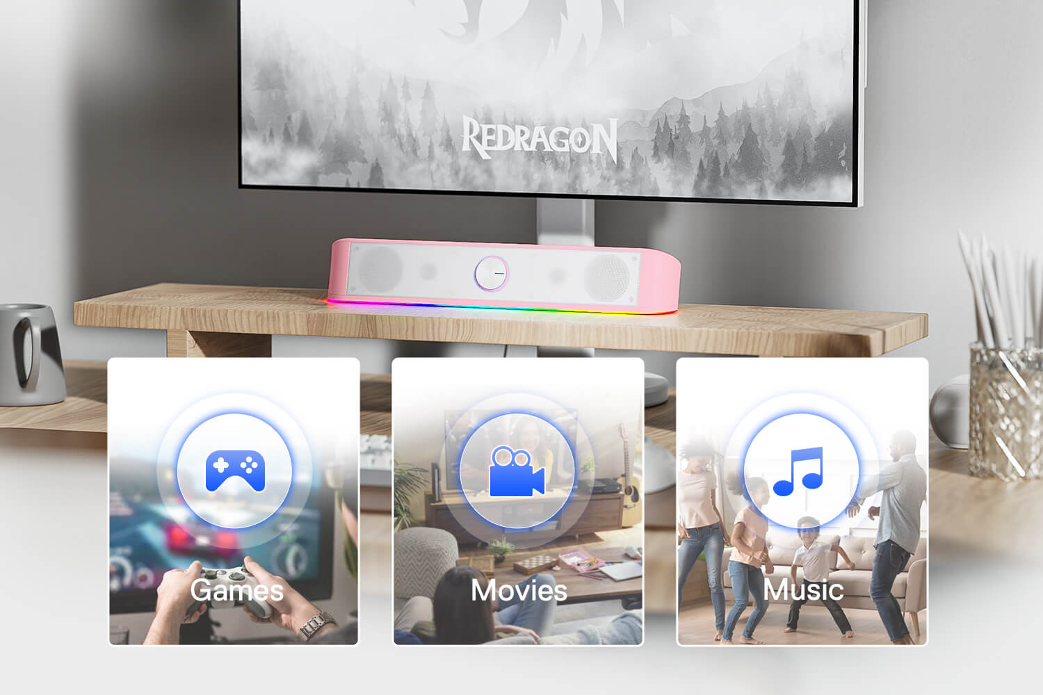 Redragon ADIEMUS GS560 RGB Desktop Soundbar  2.0 Channel Computer TV  Speaker – Redragonshop
