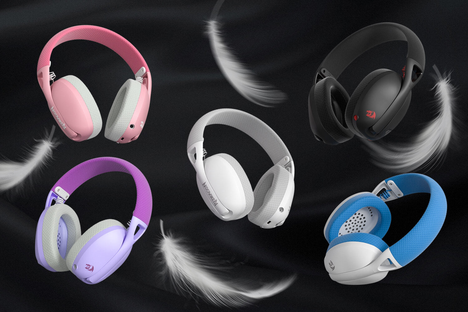 Redragon H848 Pro headphones in five color options, lightweight design combining style and comfort for wireless gaming